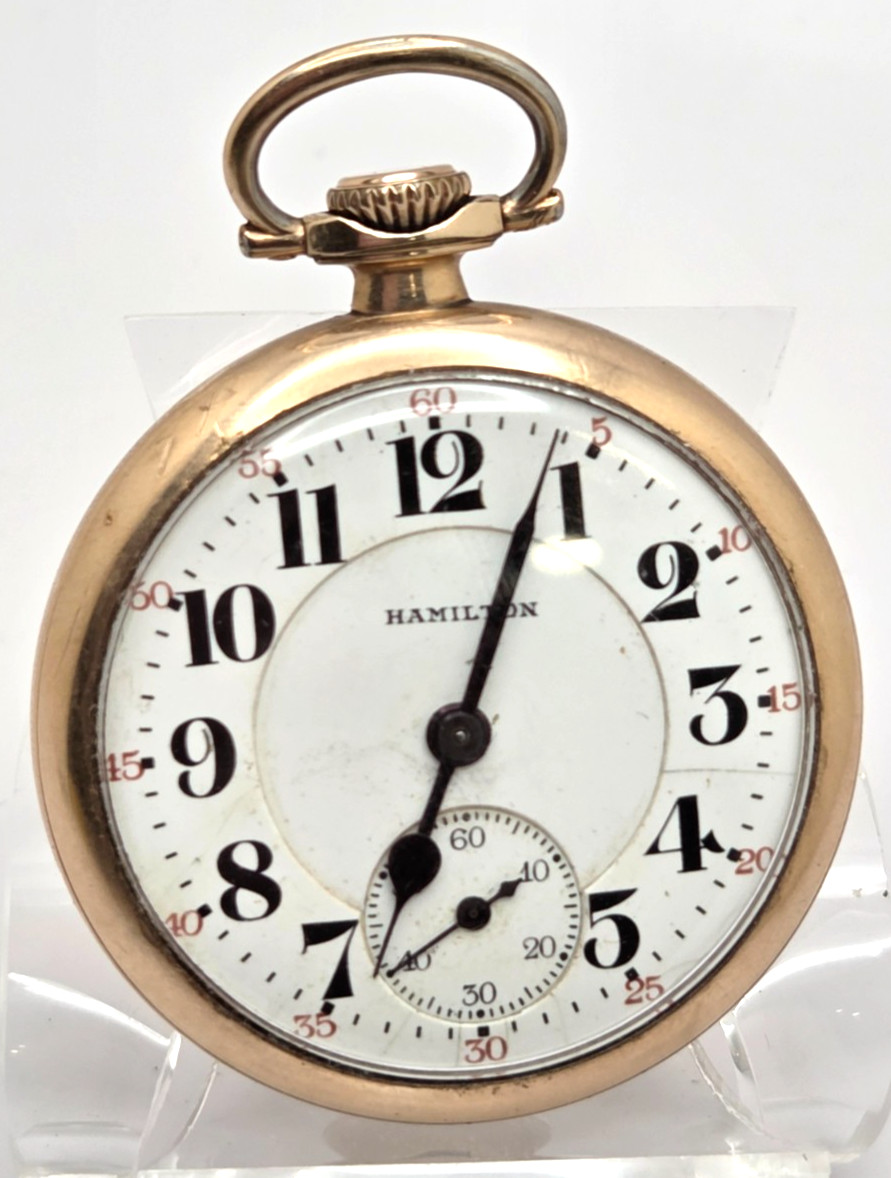 Vintage Hamilton 992 16 Size Railroad pocket watch gold filled case works