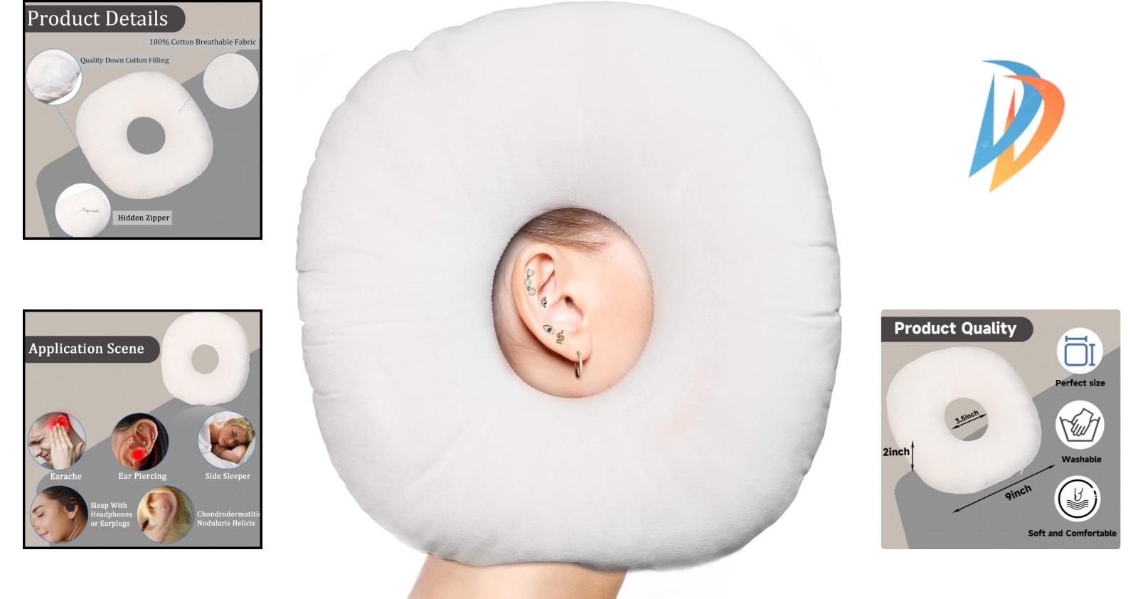 Ergonomic Ear Pain Relief Pillow with Adjustable Fill – Ideal for Side Sleep