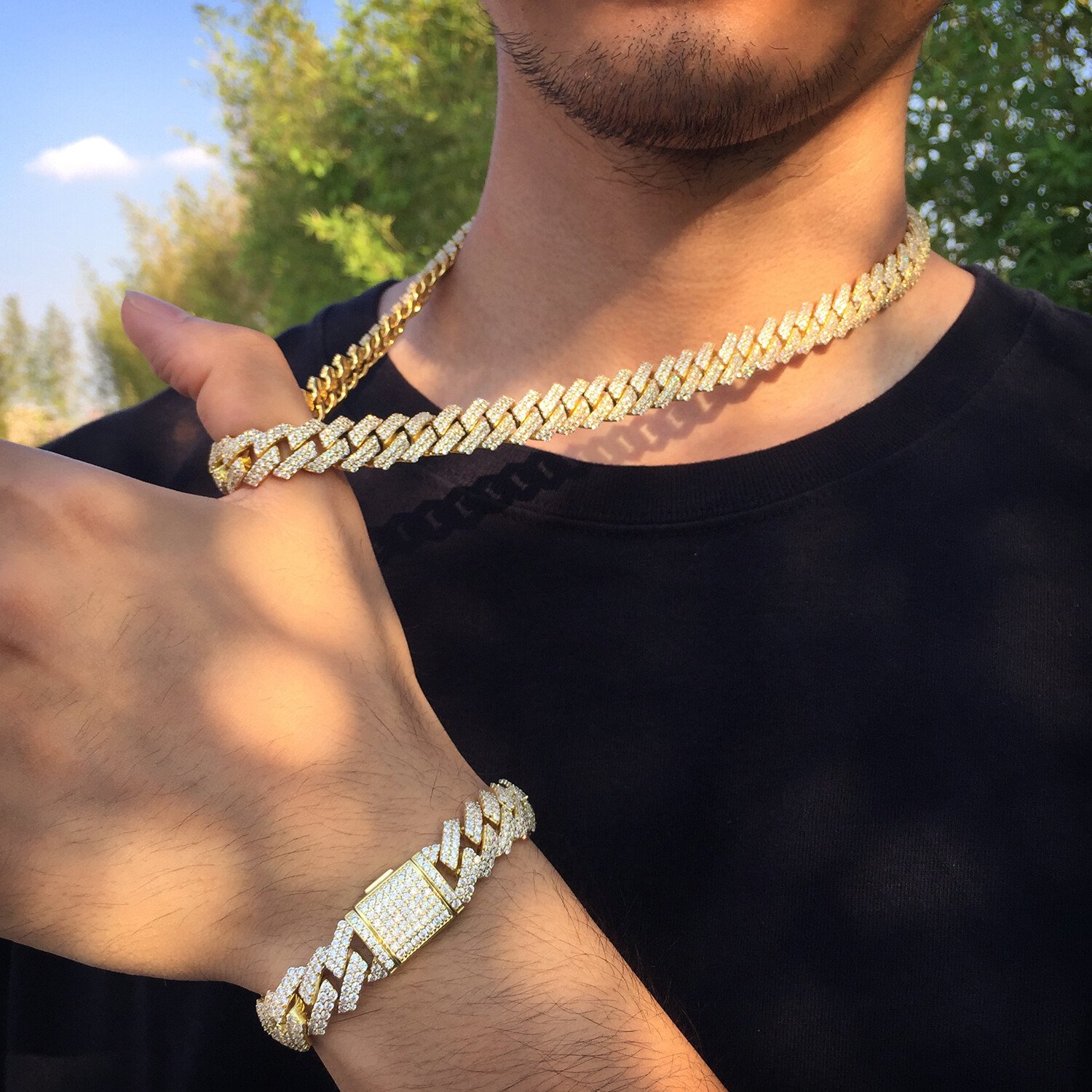 12mm Necklace CZ Cuban Link Chain White Gold Stainless Steel Hip Hop Jewelry