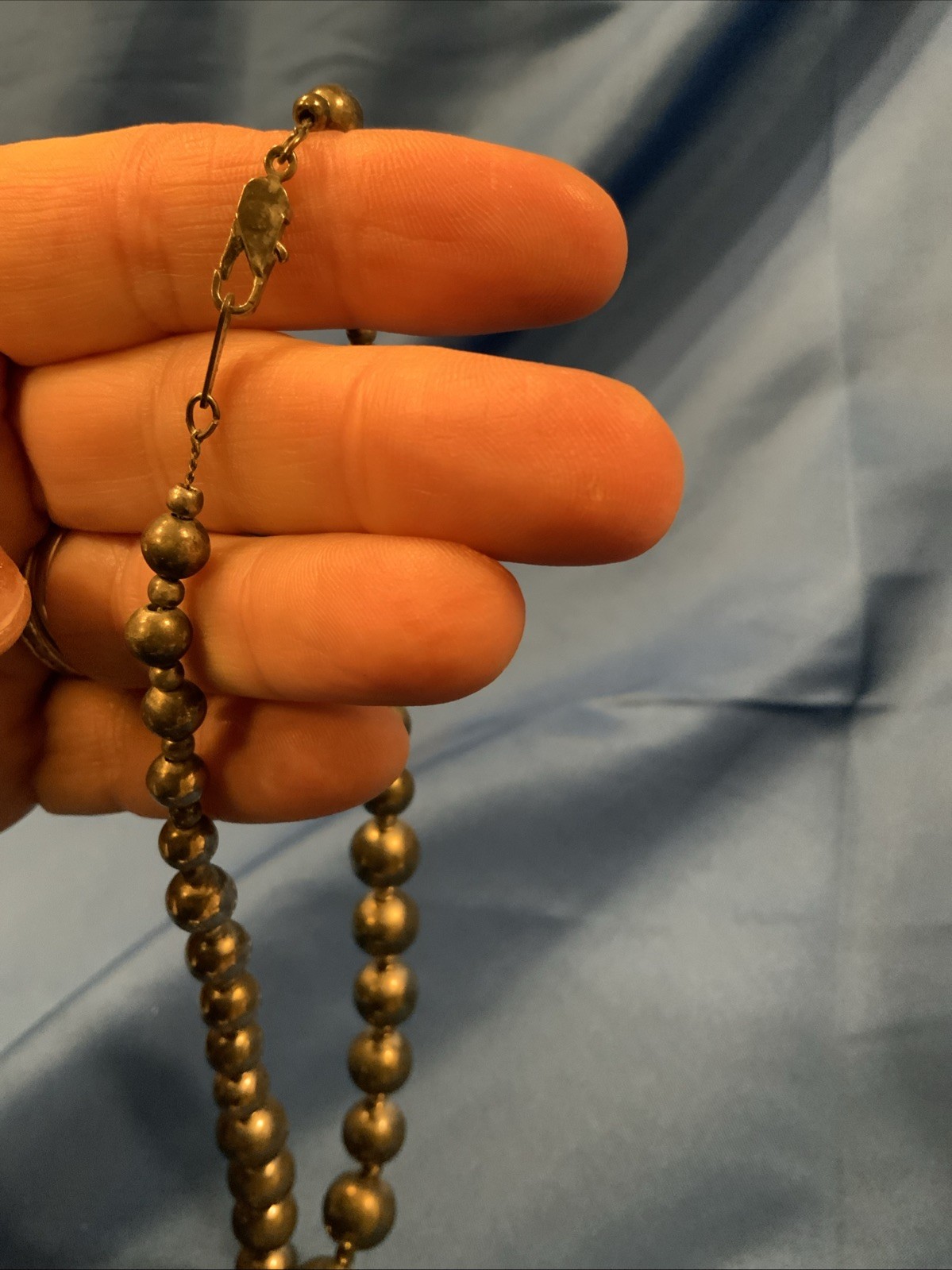 Vintage 1970s Korea 17.75mm Silvertone Balls Beaded Single Strand 24 ” Necklace