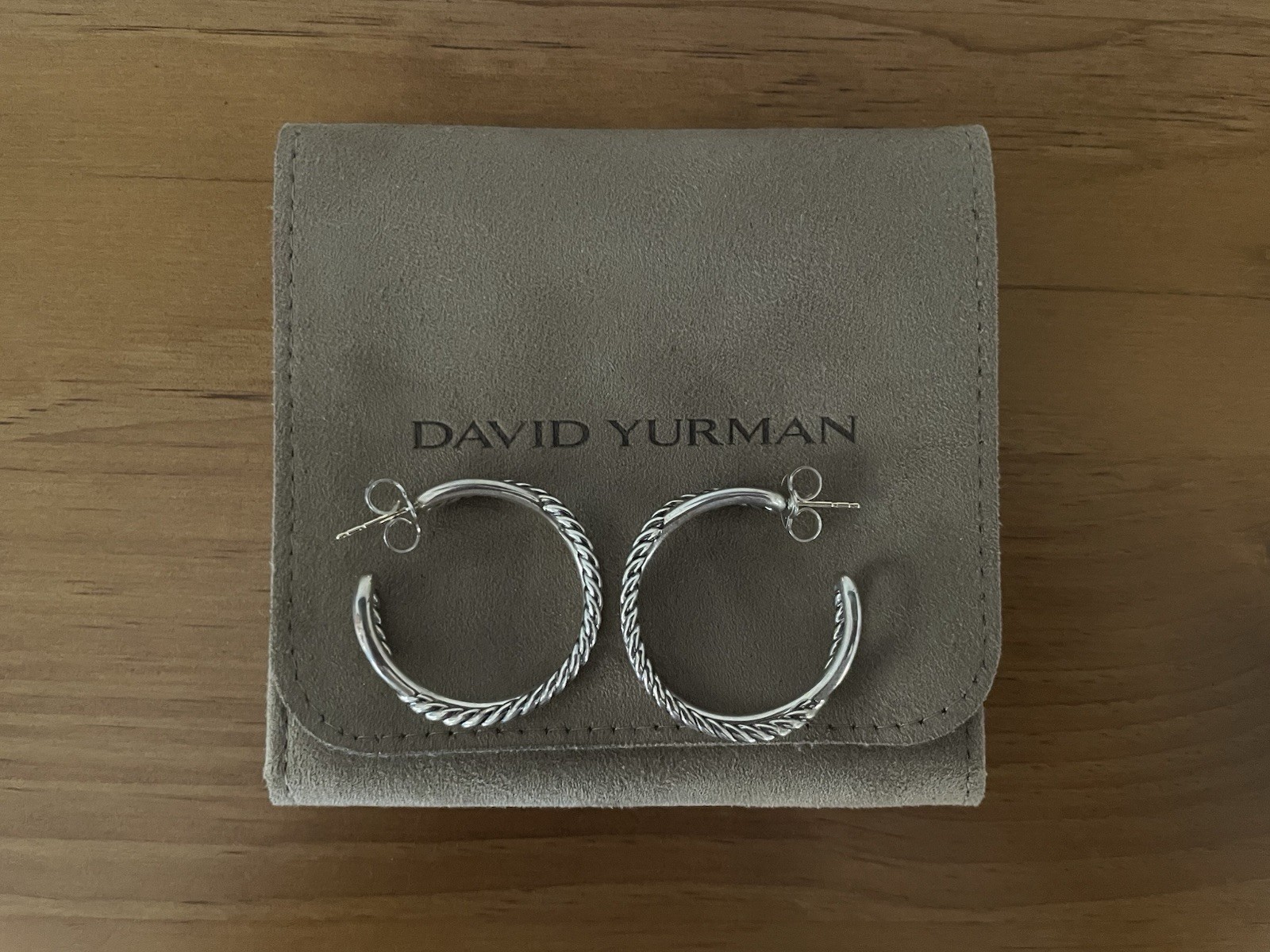 David Yurman Double Twisted Cable Hoop Earrings Sterling Silver with Pouch