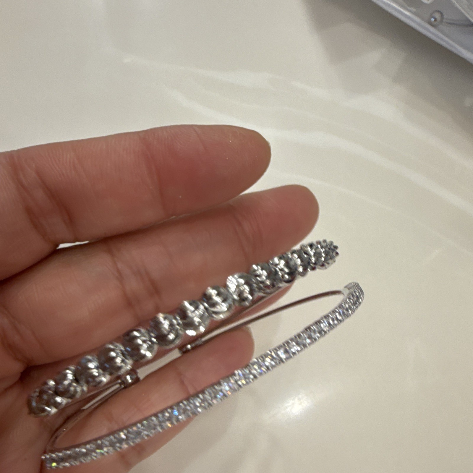 Silver Tone Open Cuff Bangle Bracelet, Clear Round Rhinestones, Prong Set