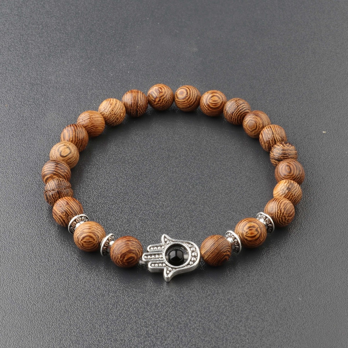 3 Pcs Men’s Woman 8MM Owl Buddha Wooden Beaded Bracelets Jewelry Stretch Bangle