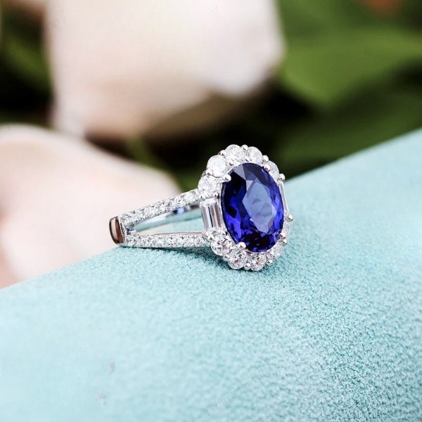 3.60 Ct Oval Natural Sapphire & Diamond Wedding Ring 14K White Gold Size 7