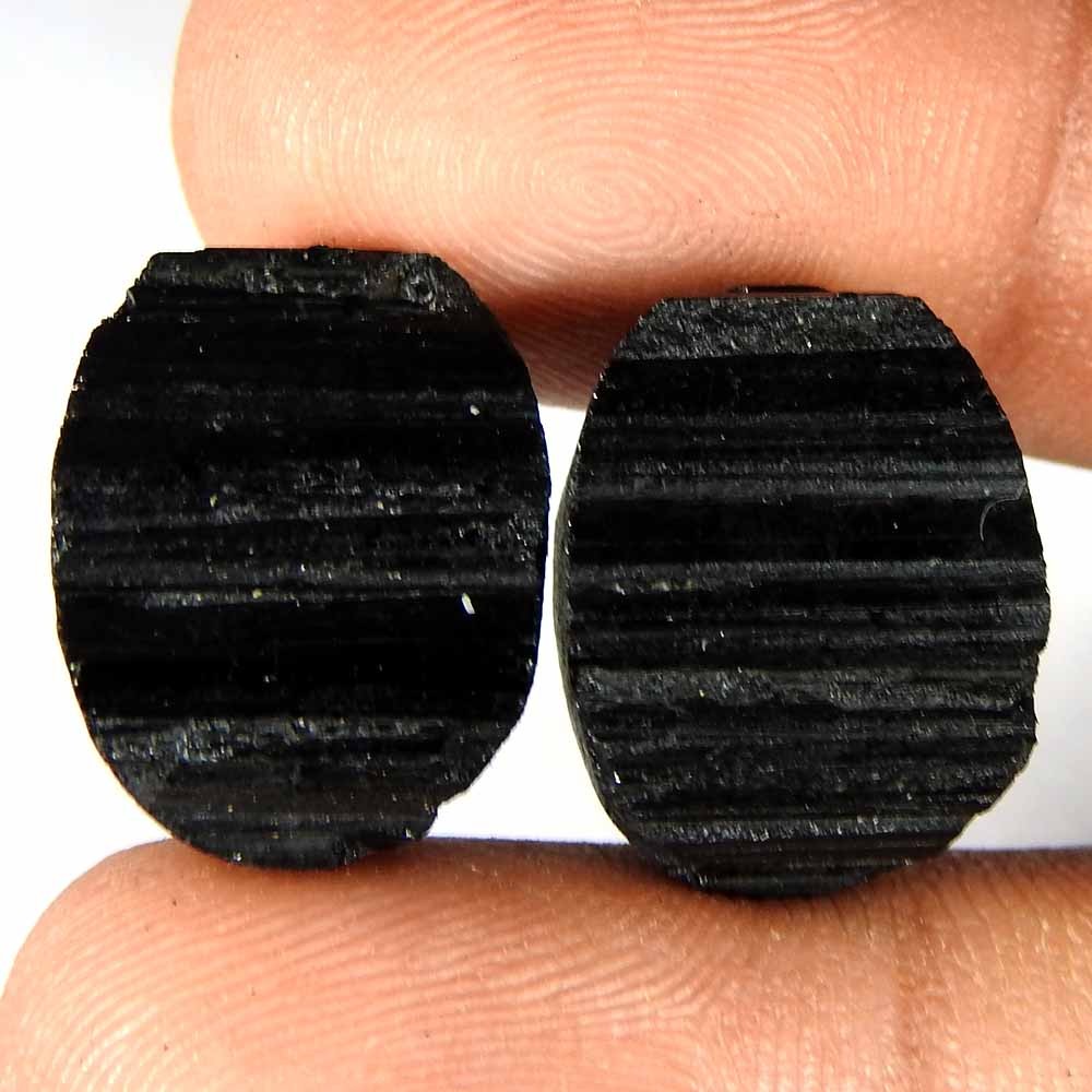 39.30Cts100%Natural Black Tourmaline Druzy Oval Pair Cabochon Gemstones