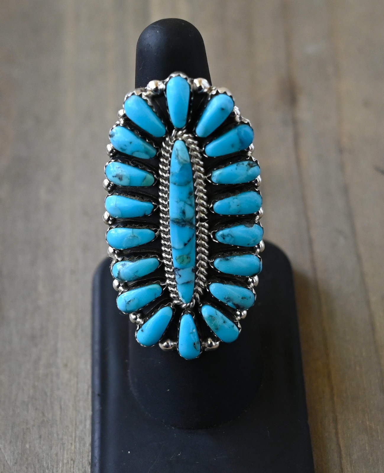 New Long Navajo 6 1/4 Ring by Davin Benally Sterling & Blue Turquoise 9.5 grams