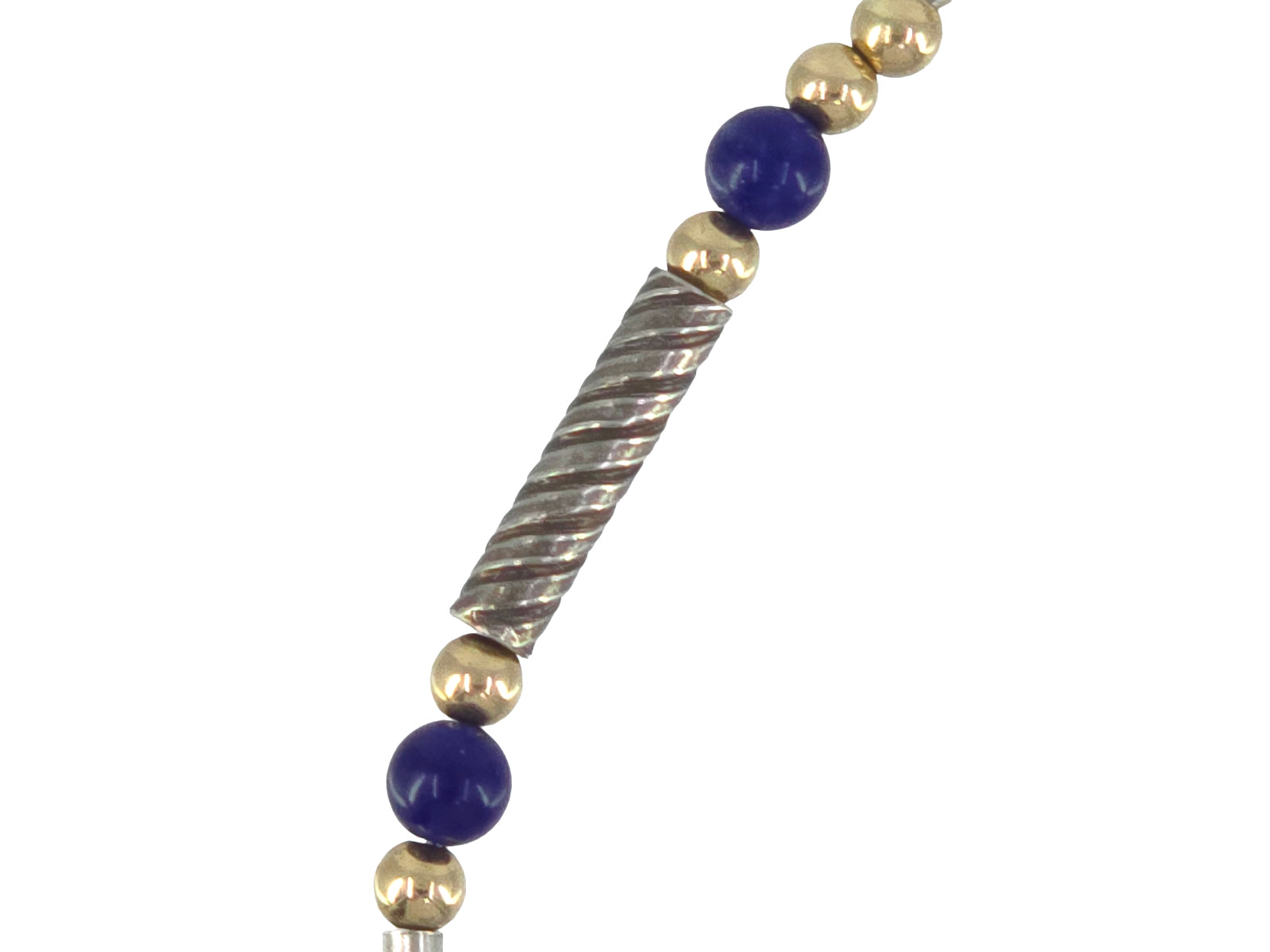 VINTAGE 4mm NATURAL LAPIS LAZULI BEADS 3mm 1OK GOLD BEADS and STERLING BRACELET