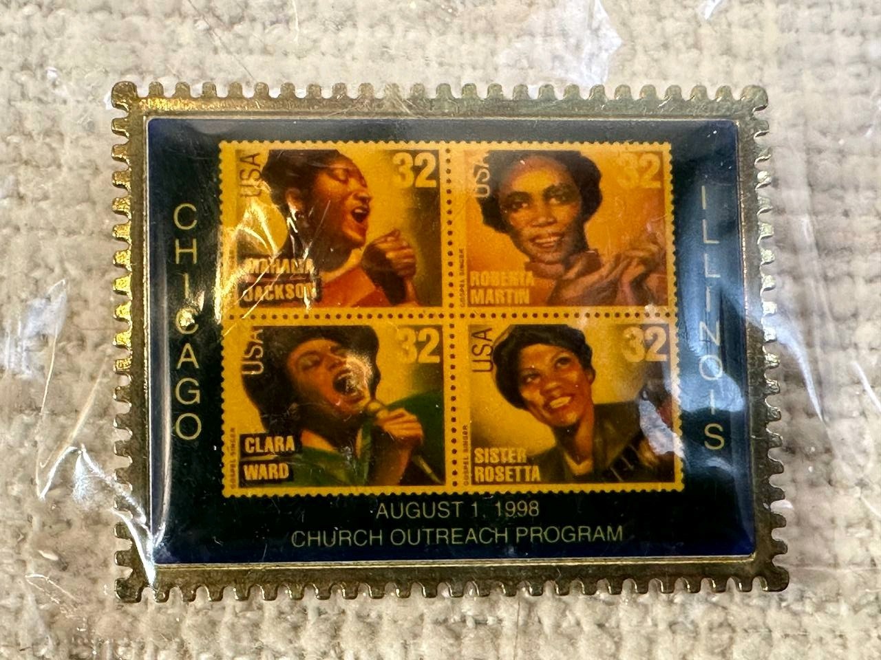 Lot 2 Vintage USPS Gospel Stamp Pins 1998 Illinois NOS 033 292
