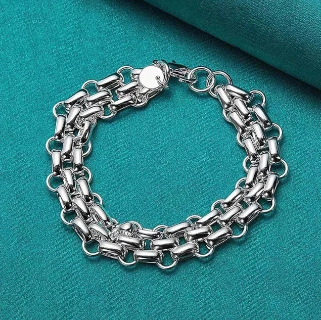 New Silver Plated Interlocking Circle Link Bracelet 20cm Womens Fashion Jewelry