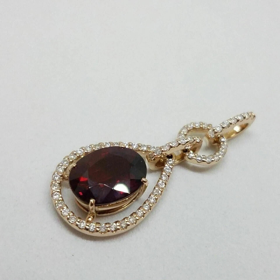 4 Ct Oval Cut Simulated Garnet Women’s Wedding Pendant 14K White Gold Plated