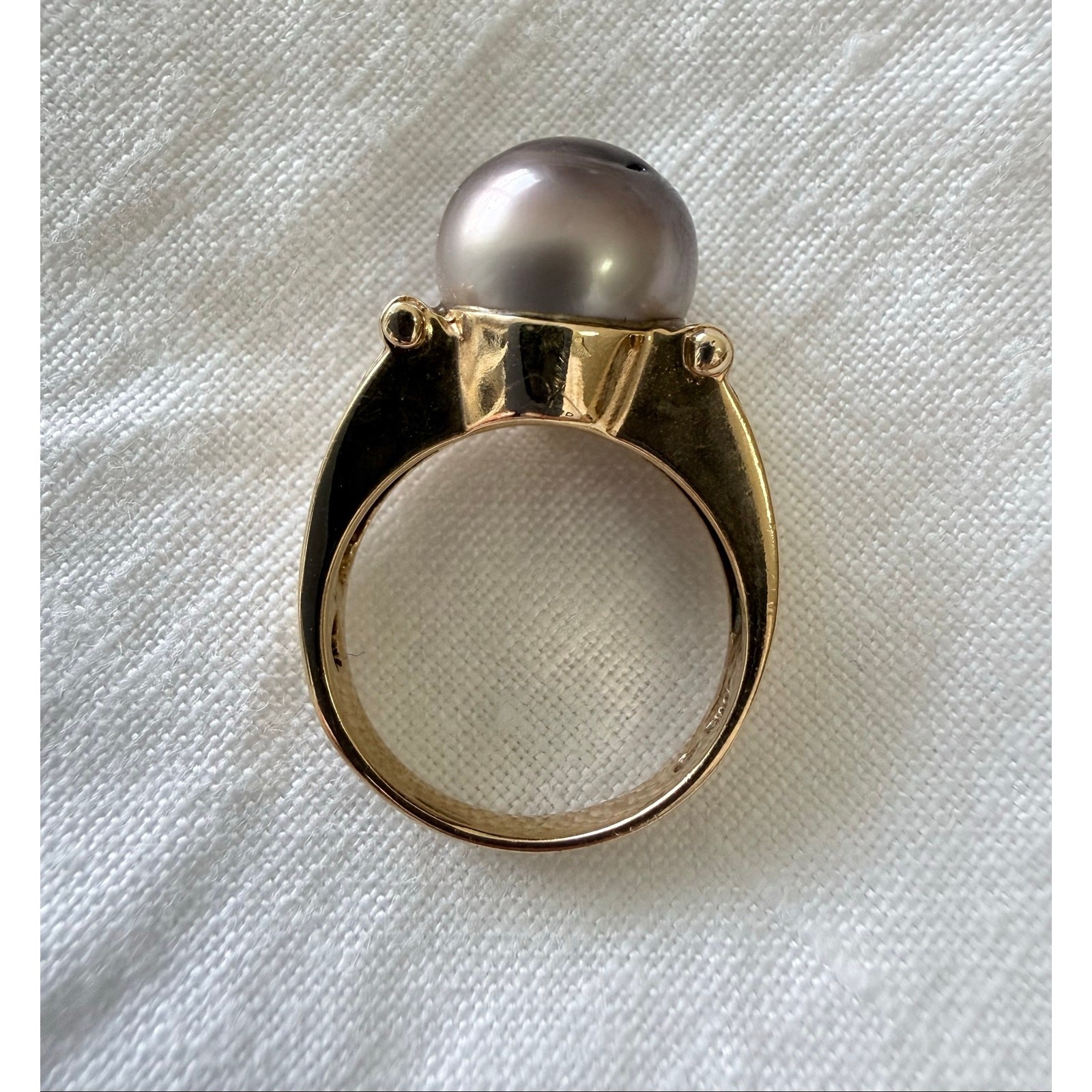 Designer | Grecian Style 14K Yellow Gold 10.9 mm Tahitian Pearl Ring | Appx 6.5”