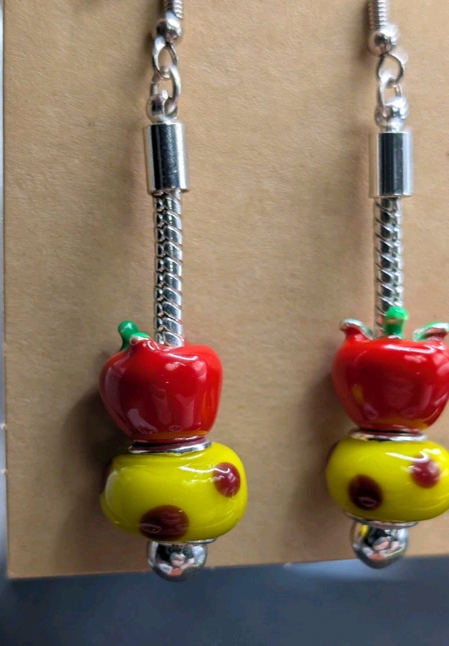 Women’s ‘Back To School’ Apple Fun Beaded Drop Dangly Hook Earrings