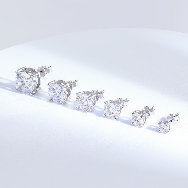 0.1-3ct Round Moissanite Stud Earrings Men Women Hip Hop 18K White Gold Plated