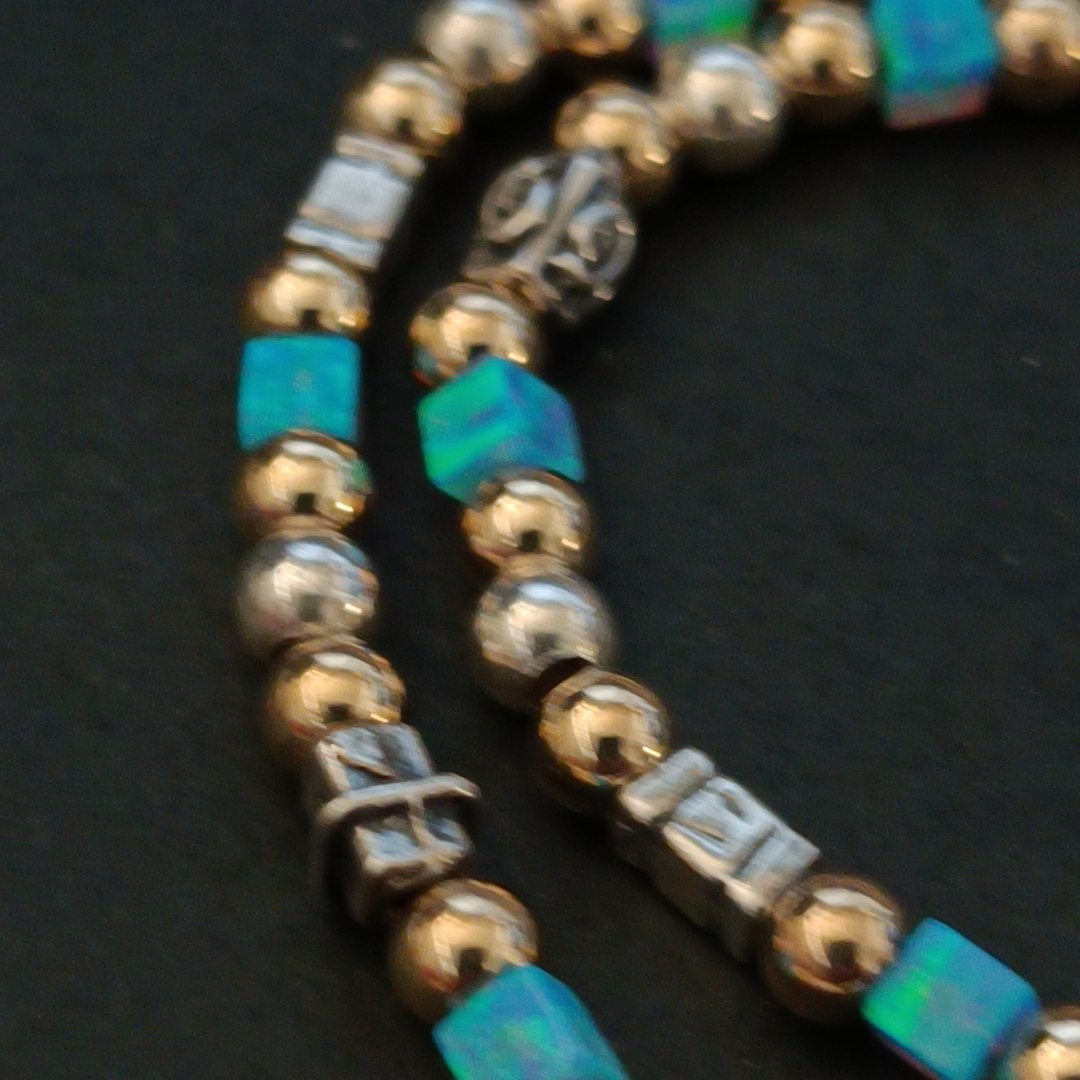 Israeli Modernist Necklace Sterling Silver Gold Filled Artisan Chic Blue Stone