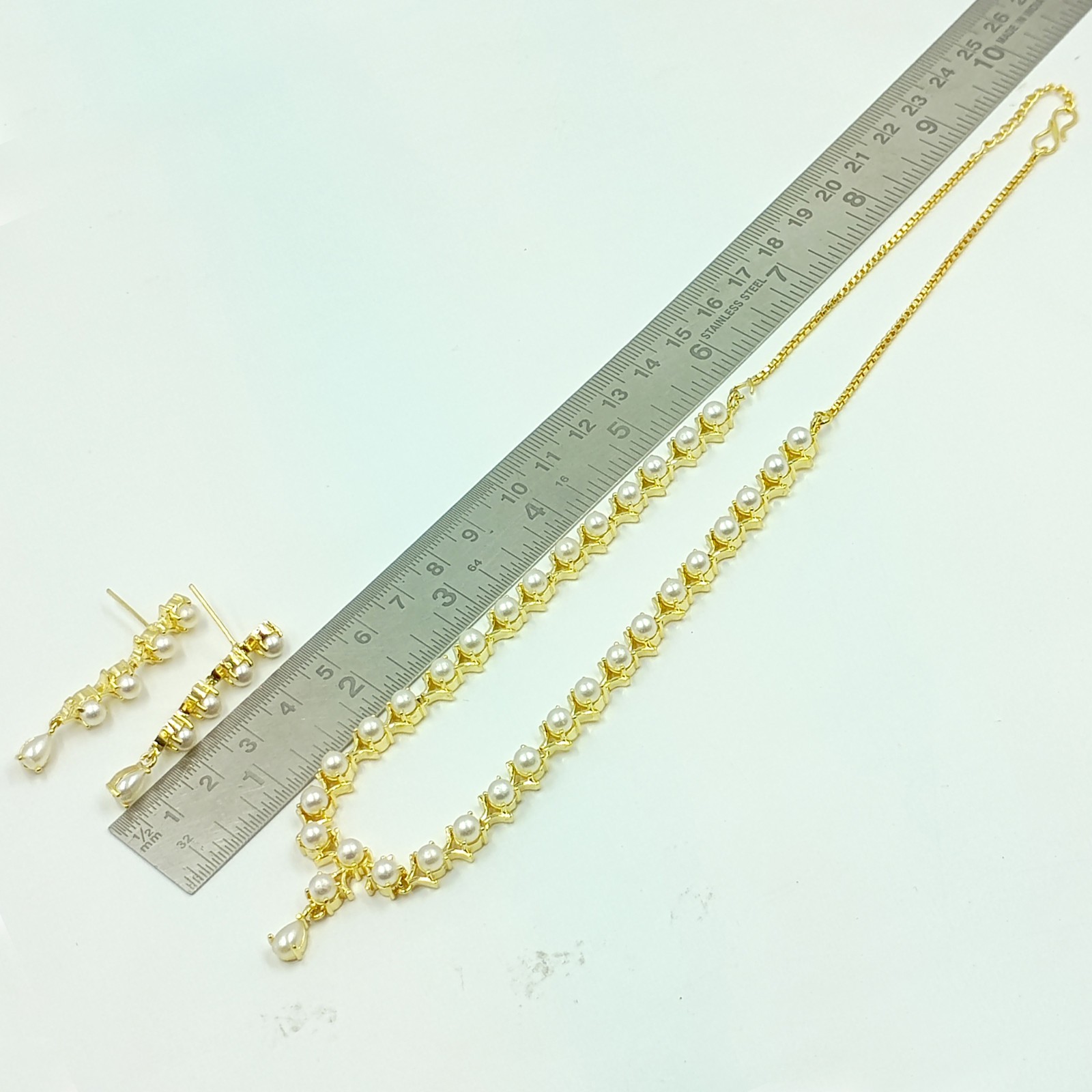22k Gold Plated Pearl Round Stone Statement Necklace Set Wedding Jewelry Women’s