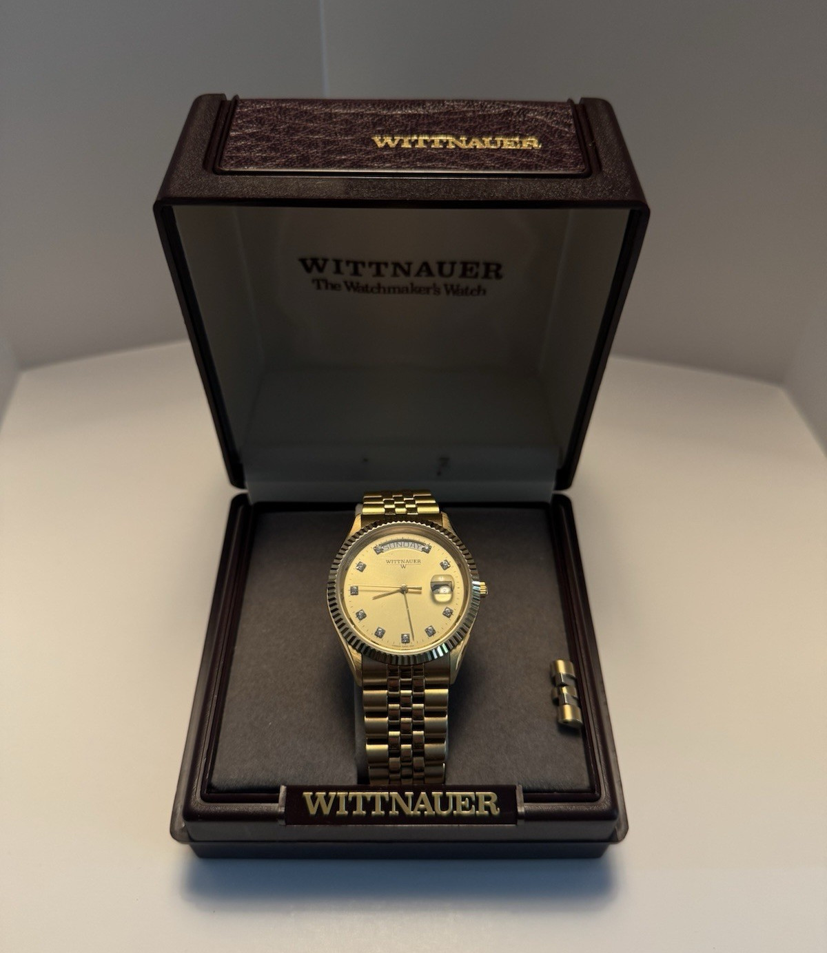 Wittnauer Men’s Quartz Day/Date Gold Tone Diamond Markers Watch w/ Box