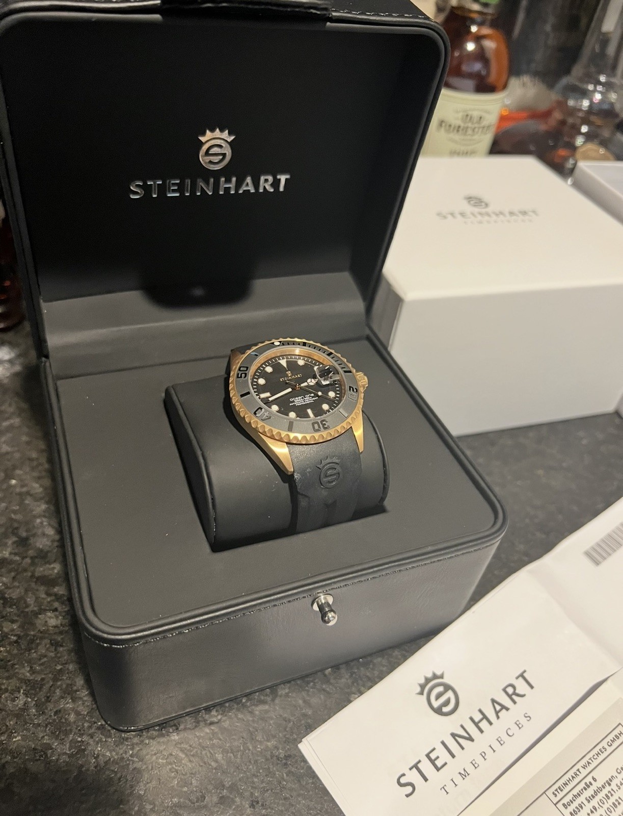 Steinhart Ocean One PINK GOLD 42mm Black Silicone Auto Swiss Dive Watch 103-0893