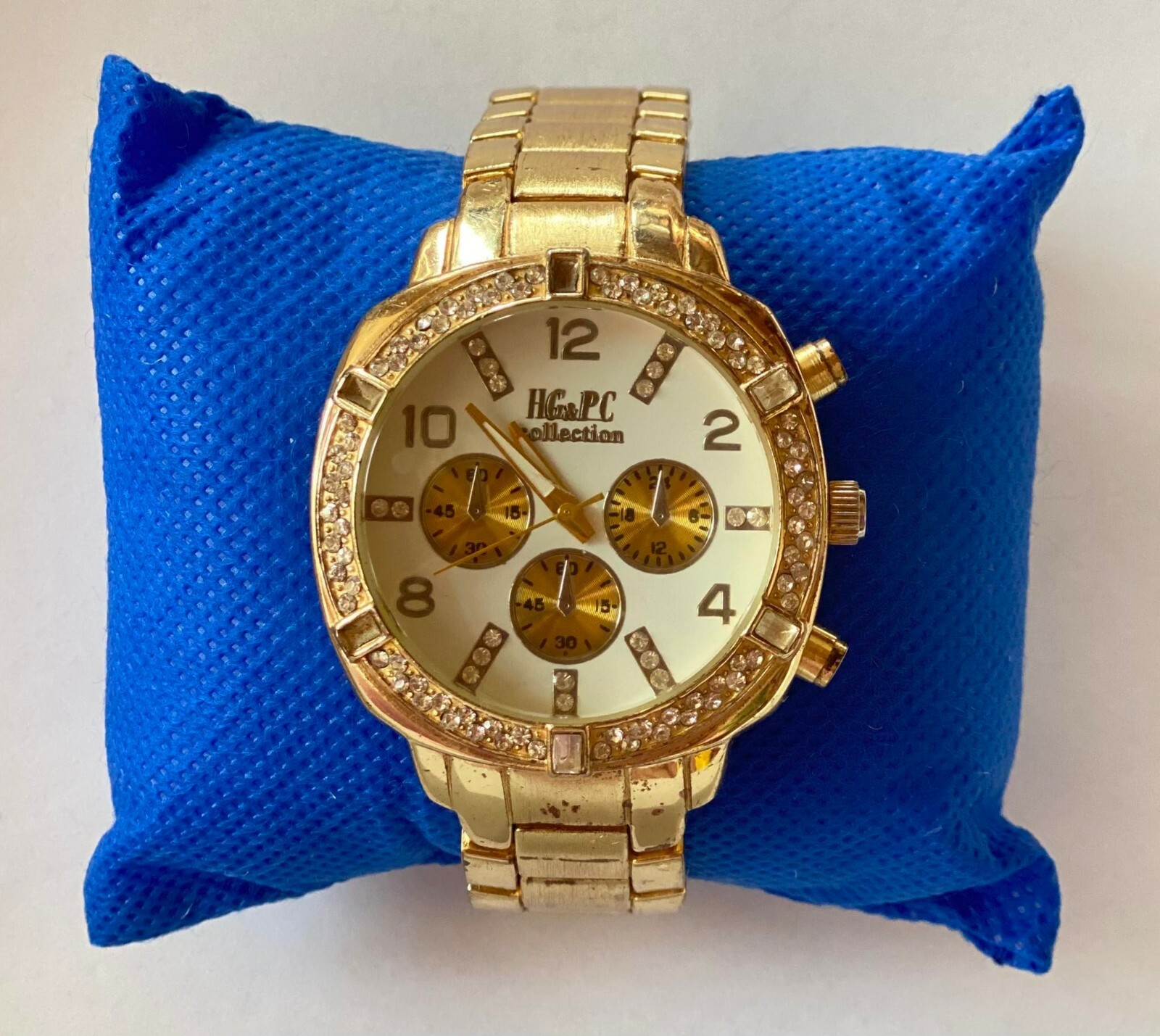 wristwatch female old HG&PC Metal Stainless Steel plated golden zircon stone