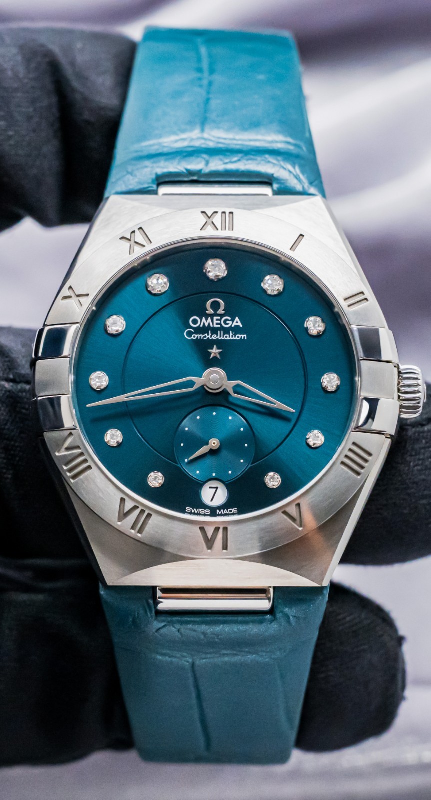 Omega Constellation 34mm Peacock Blue Diamond Dial eBay Live 131.13.34.20.53.001