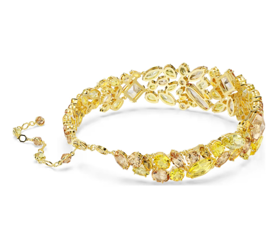 Gema choker Mixed cuts, Yellow, Gold-tone plated