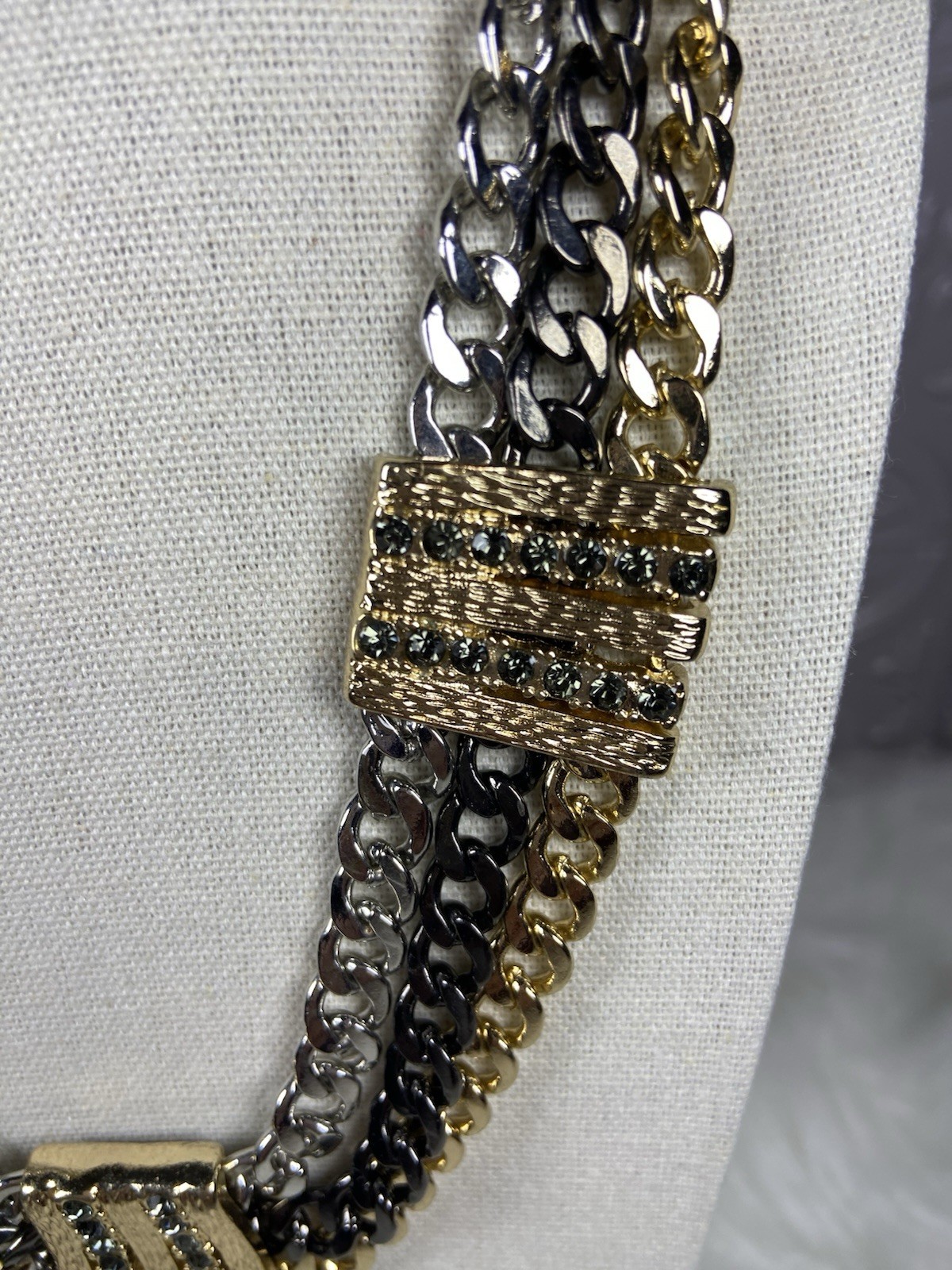 Black Gold Silver Rhinestone & Chain Necklace 16-20” Adjustable