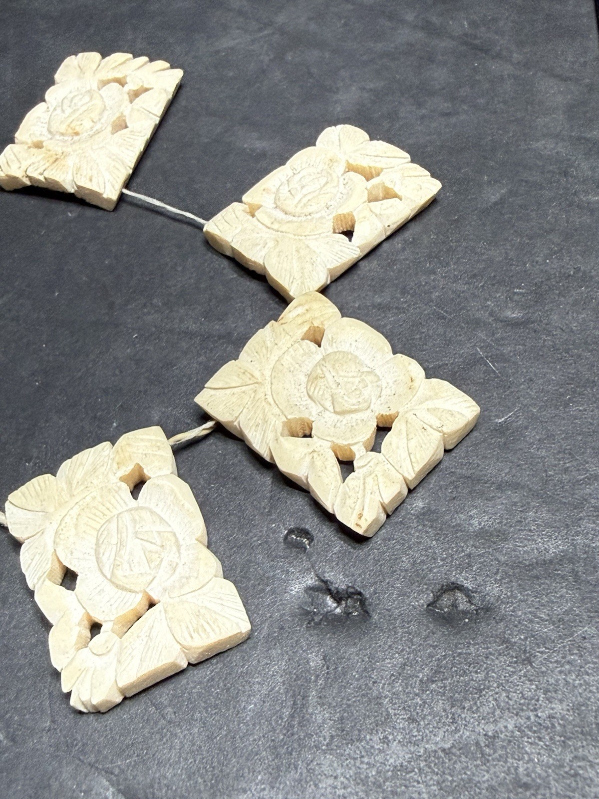 Vintage Hand Carved Bovine Bone Stretch Bracelet 8 Panels 1.25″ Width China