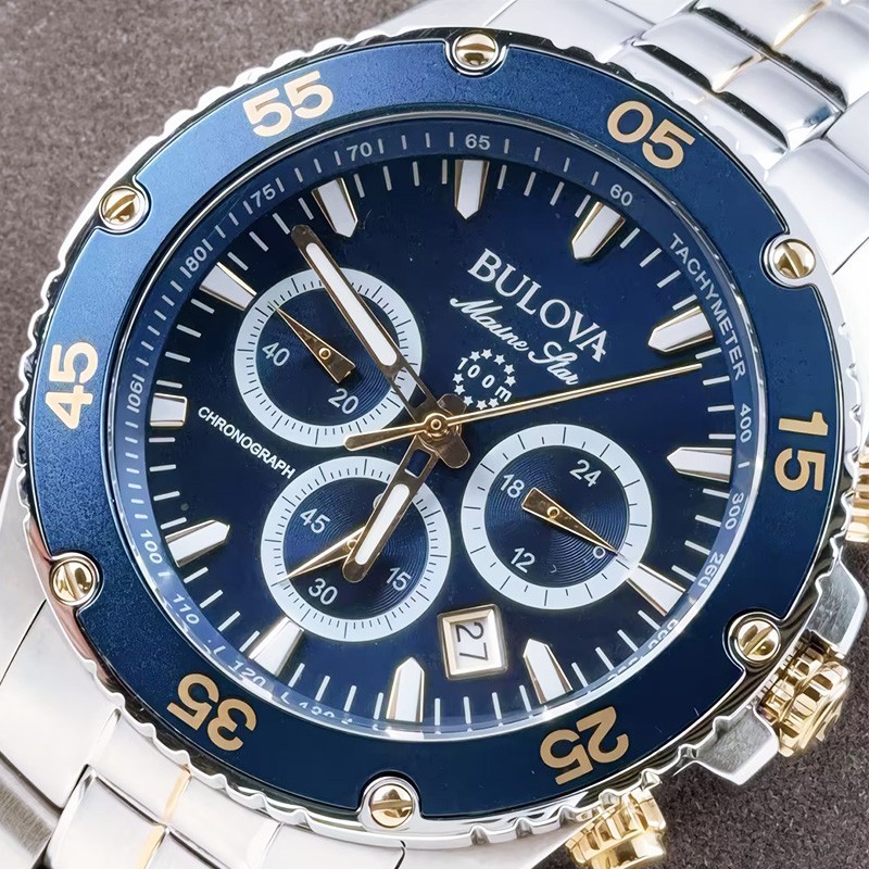 Bulova Men’s Marine Star 98B400 Blue Dial Stainless Steel Quartz Watch 41.5MM