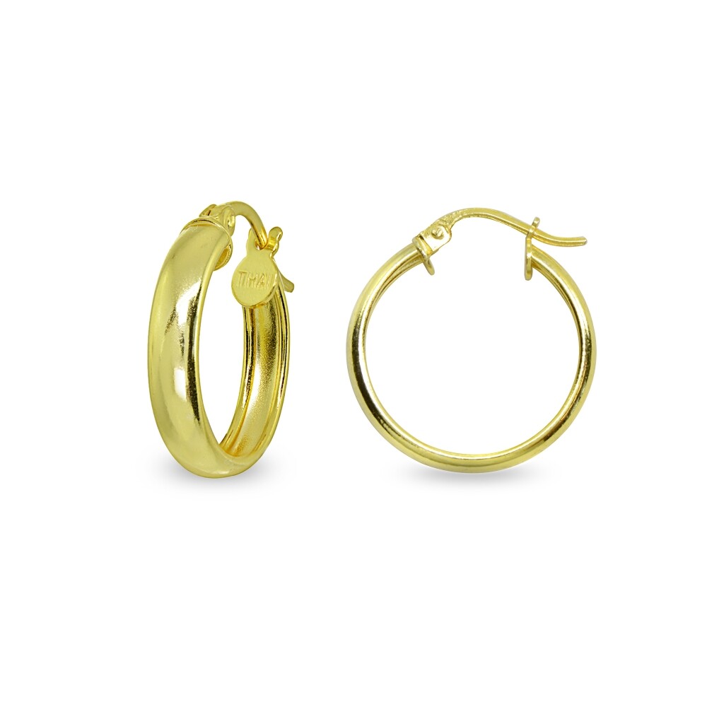 3x20mm Round Click-Top Polished Gold Plated Sterling Silver Small Hoop Earrings