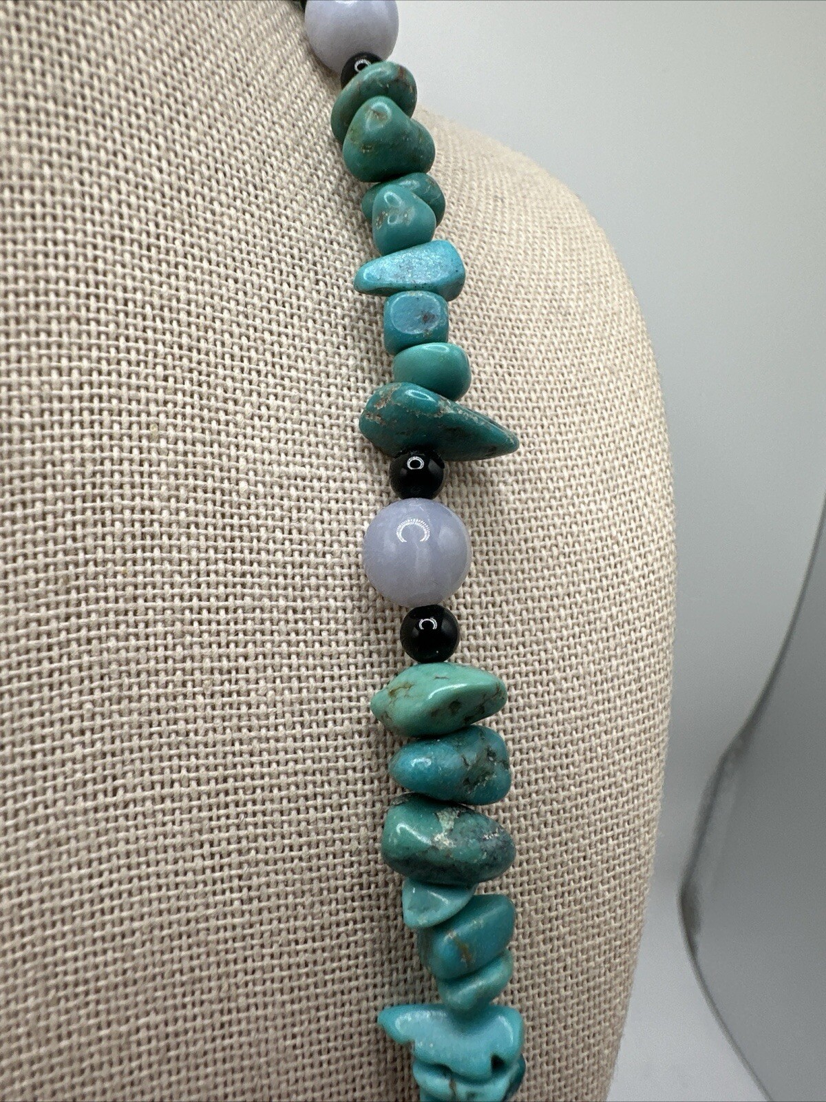 Mine Finds By Jay King Long Turquoise Blue Lace Agate & Chalcedony 925 Necklace