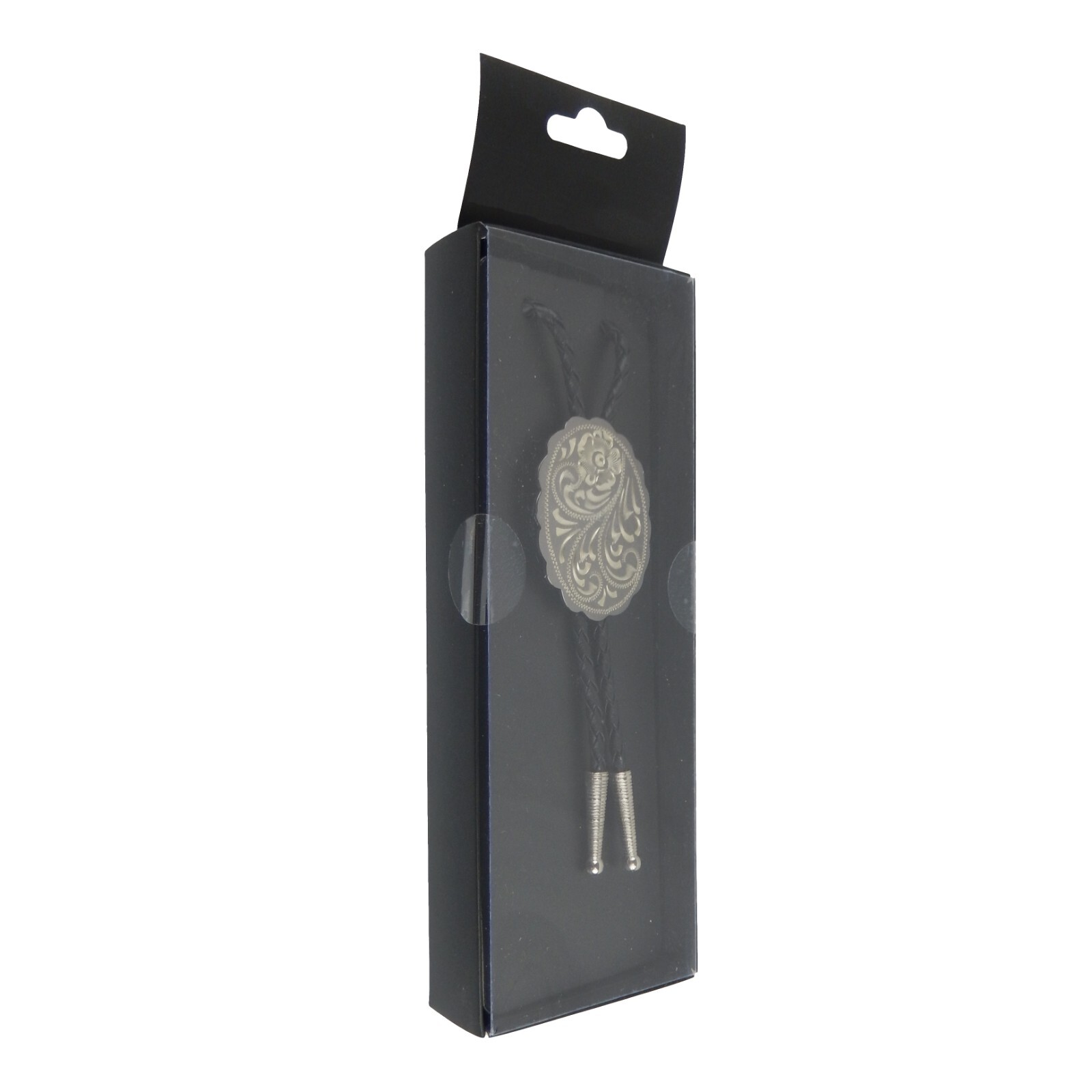 Engraved Floral Bolo Tie Adjustable 36″ Cord USA Made Western German Silver