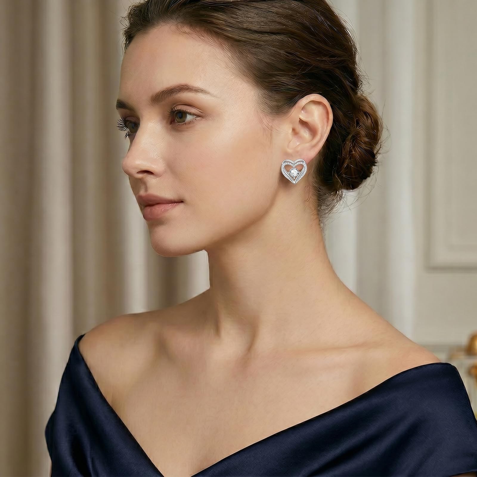 Synthetic Diamond Stud Earrings for Heart April Birthstone Earrings Studs Ann…