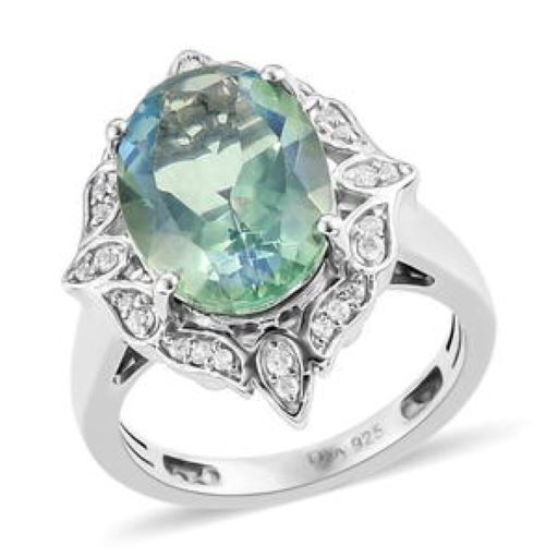 Peacock Quartz Natural Zircon Ring Platinum Over SS 5.85 ctw Size 6, 7, 9