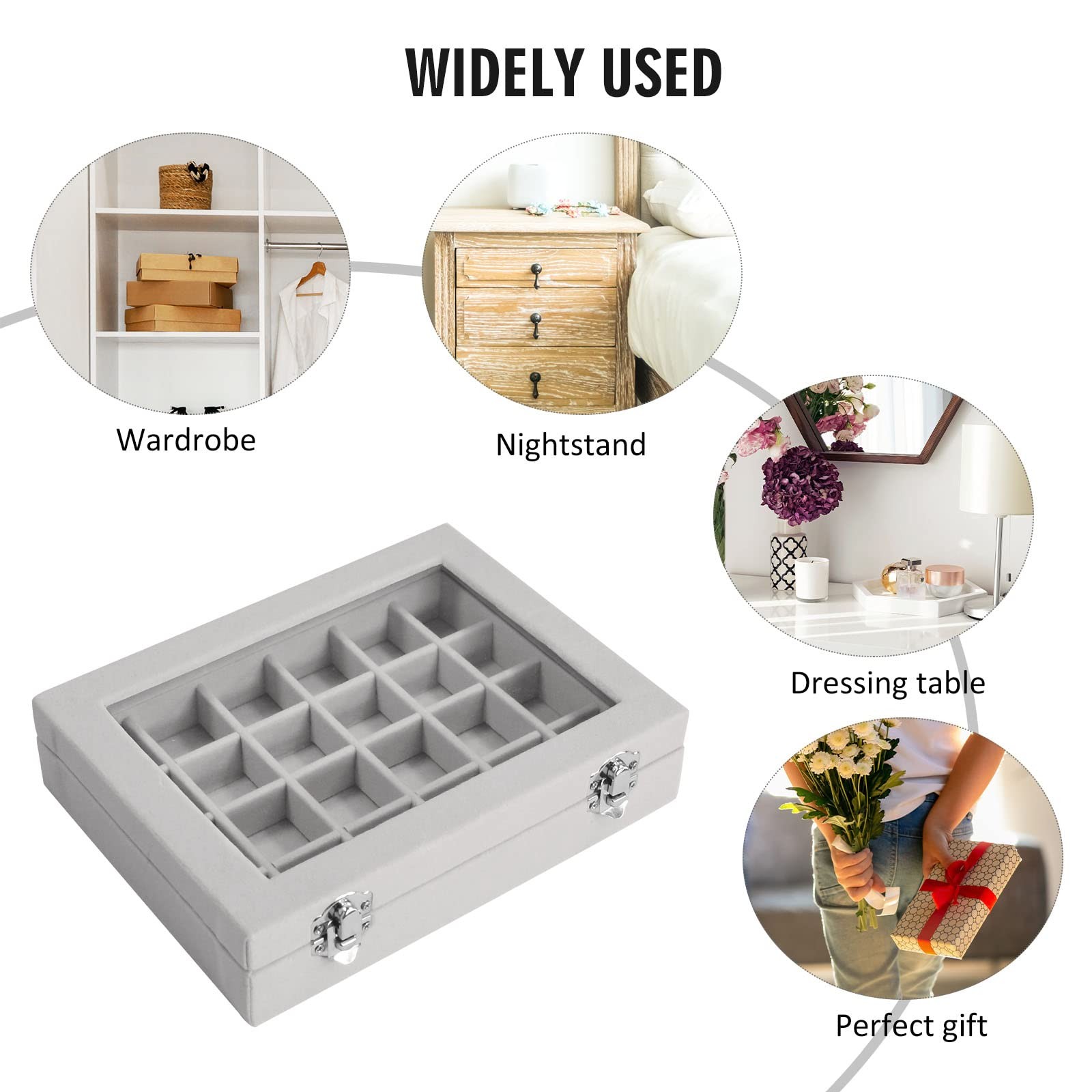 24 Grid Velvet Jewelry Box Ring Display Organizer Earrings Storage Case Tray