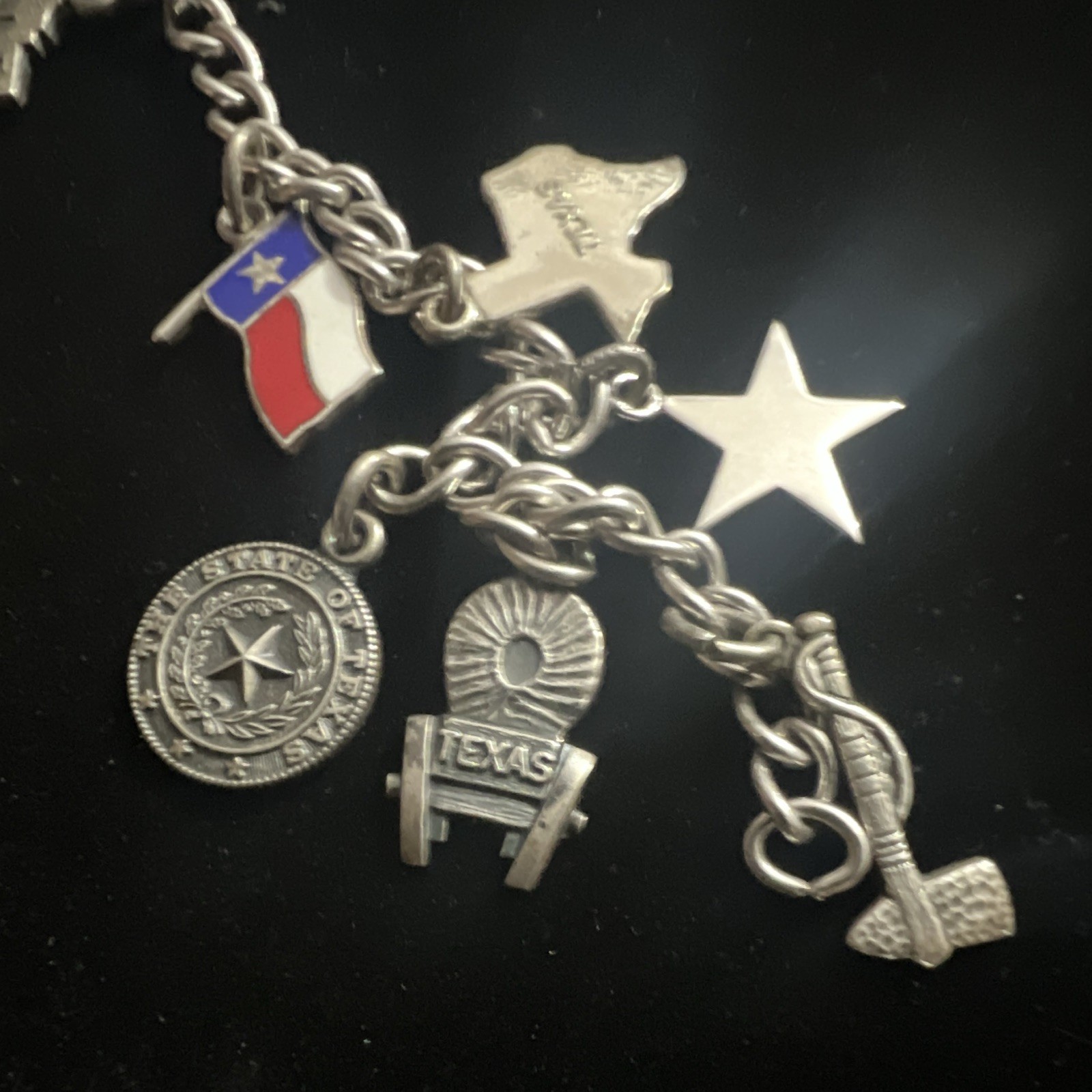 Vintage 1970s Haltom Sterling Silver 925 Texas Charm Bracelet Retired Signed