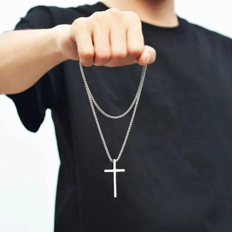 316L Solid Stainless Steel Plain Cross Pendant Necklace 28 inches Chain