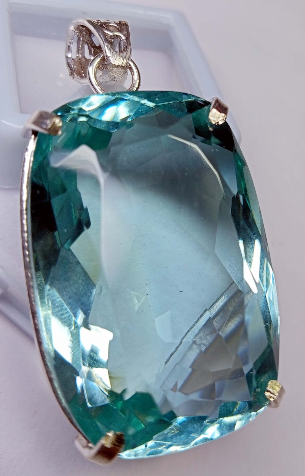 Water Blue Certified Cushion Cut Pendant Topaz 110.00 Ct Natural Gemstone PD016