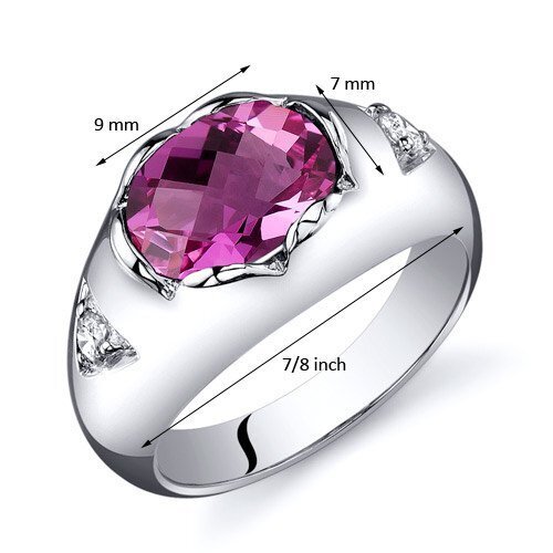 925 Sterling Silver oval Synthetic Created Pink Sapphire Ring 0 TCW , Size 7