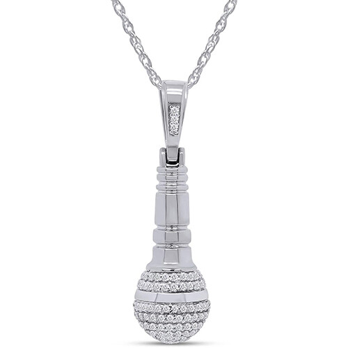 Microphone Pendant 18″ Necklace 925 Sterling Silver Round Cut Cubic Zirconia