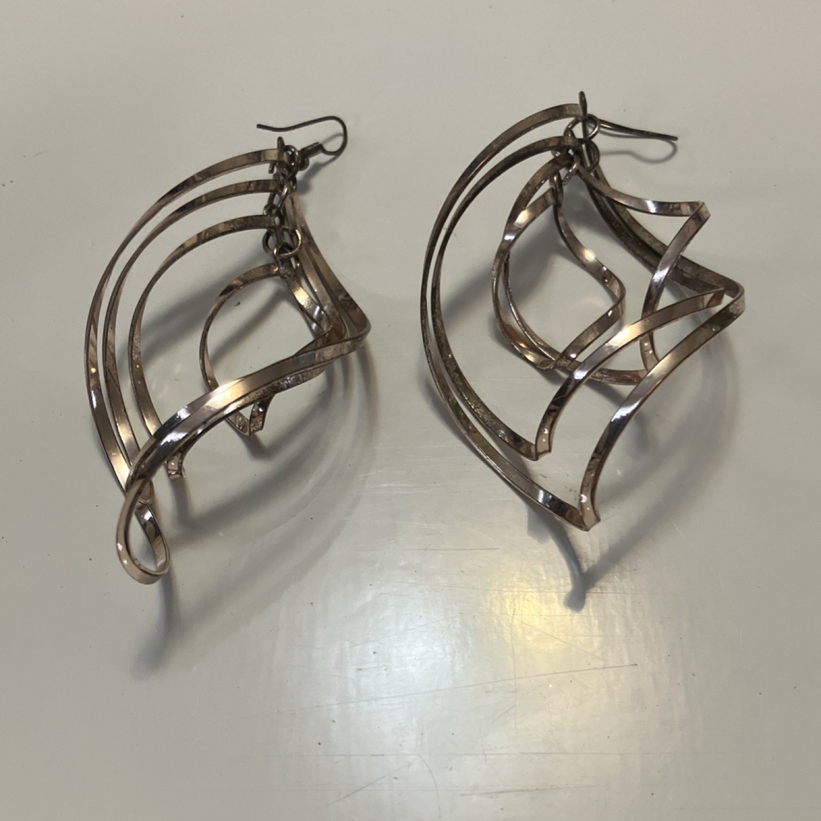Gold Tone Abstract Metal Dangle Drop Earrings Hook Copper Tone Fashion Jewelry