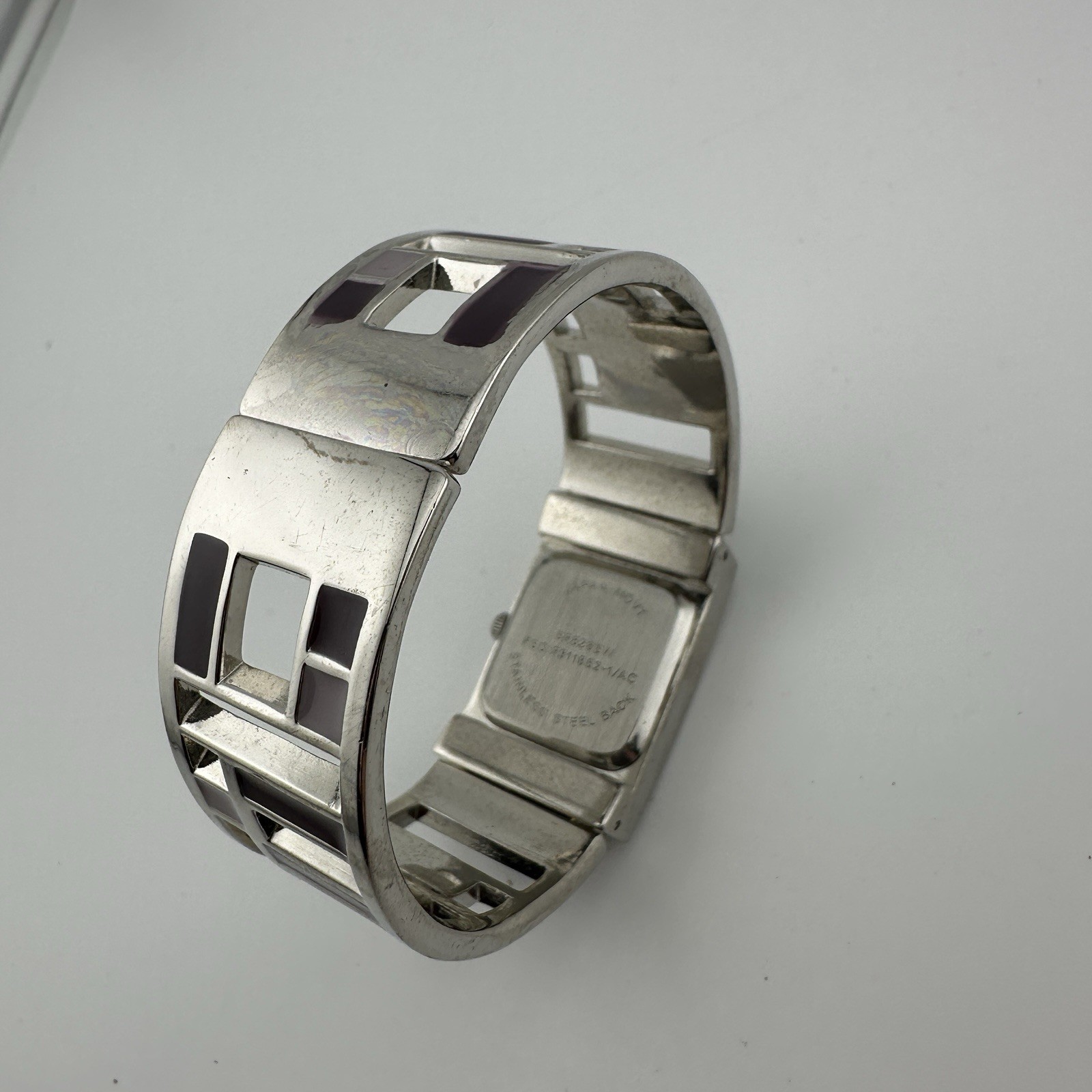Avon Shades of Violet Silver Tone Cuff Watch with Purple Shades, Has New Battery