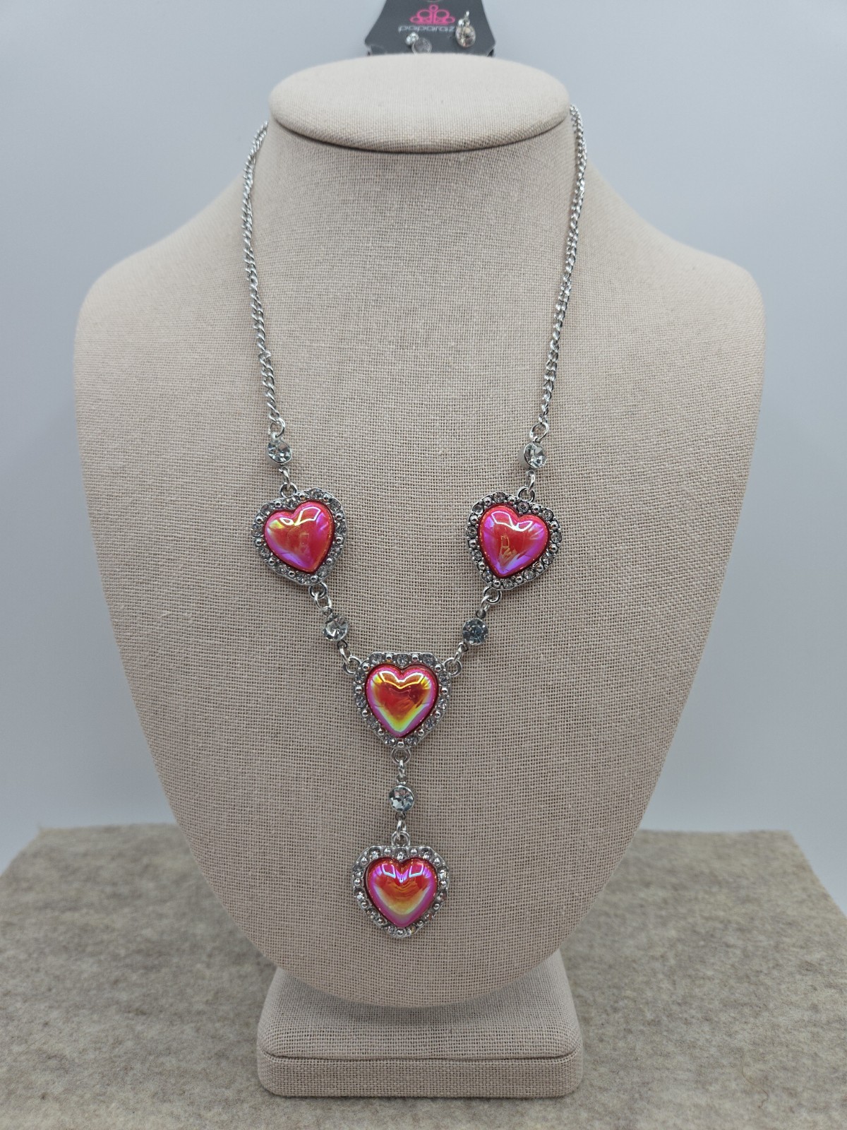 PAPARAZZI JEWELRY Heart Necklace & Earring Set NWT SilverTone “Stuck On You” Red