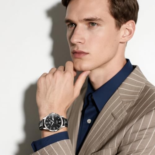 Watch Men Black Watches for Men Leather Classic Luxury Automatic Mechanical