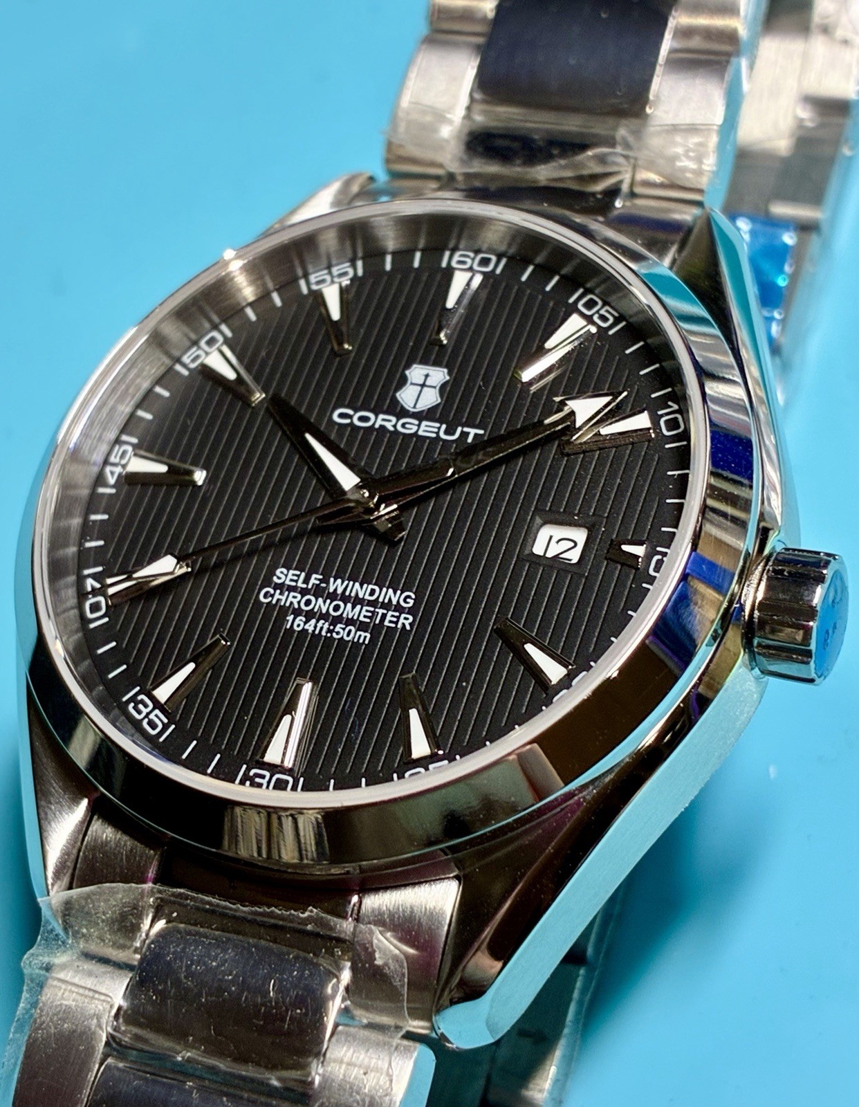 CORGEUT AUTOMATIC SAPPHIRE 41MM BLACK TEAKED DIAL OCEANMASTER STAINLESS STEEL