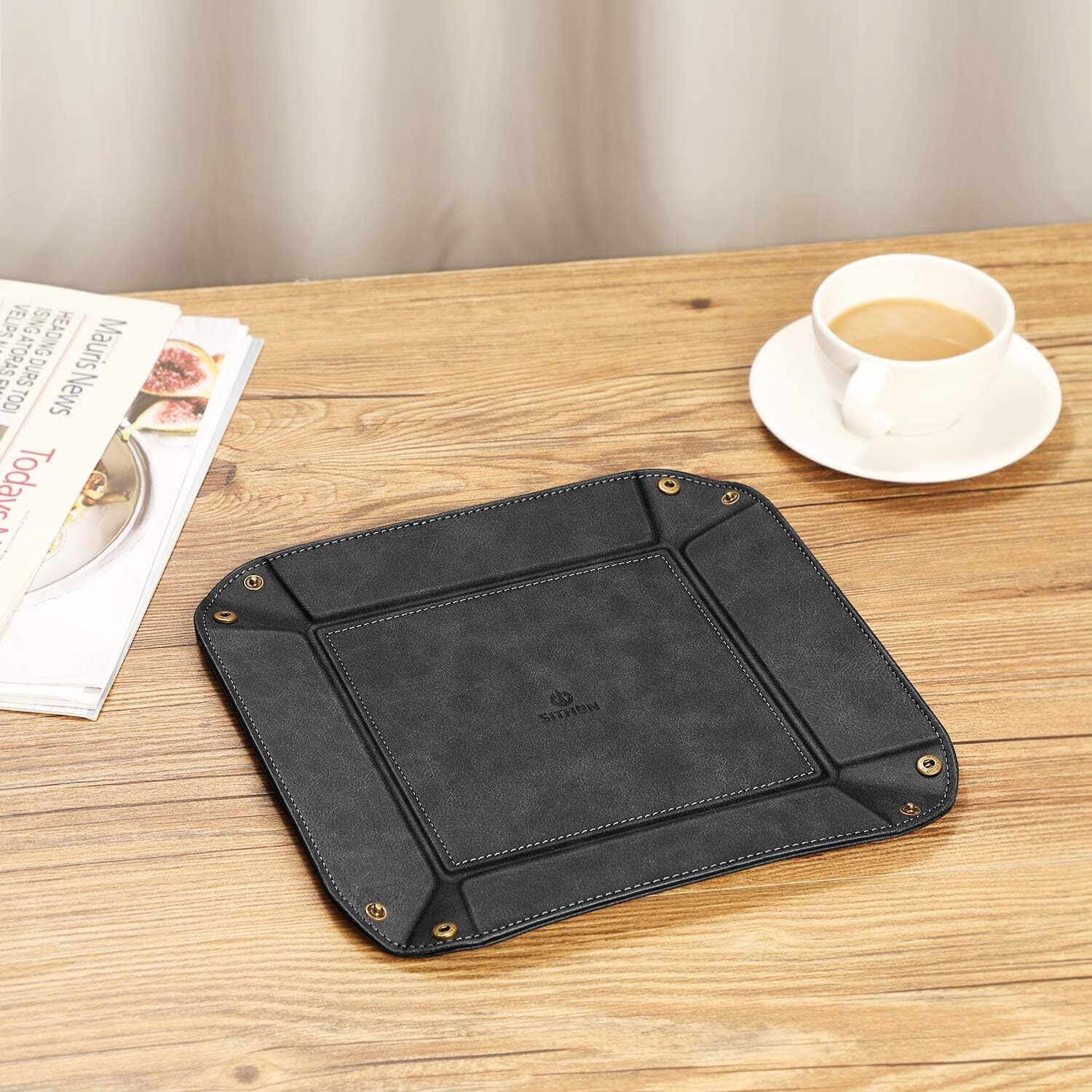 Leather Valet Tray Table Desktop Storage Organizer Nightstand Caddy Holder Gift
