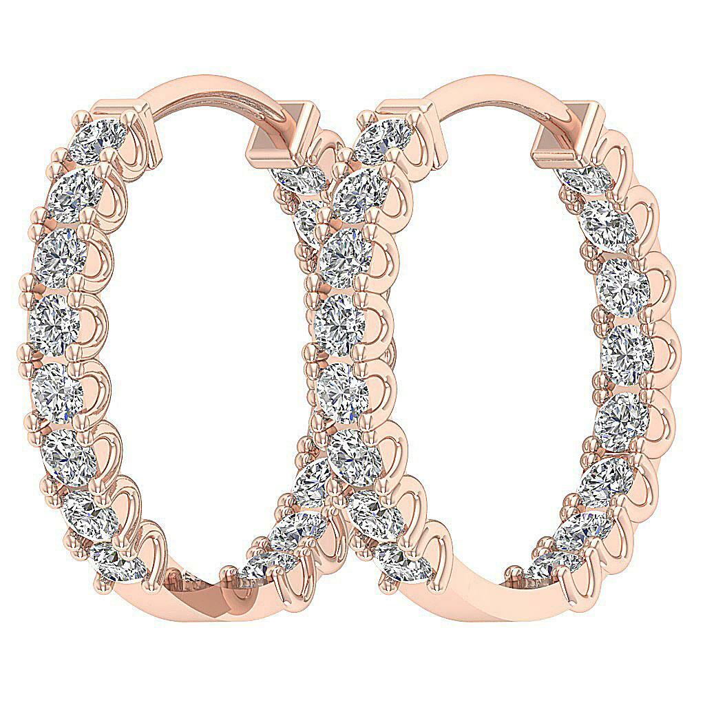 In Outside I1 G 0.55 Ct Genuine Diamond Hoop Earrings 14K Solid Gold 0.60 Inch