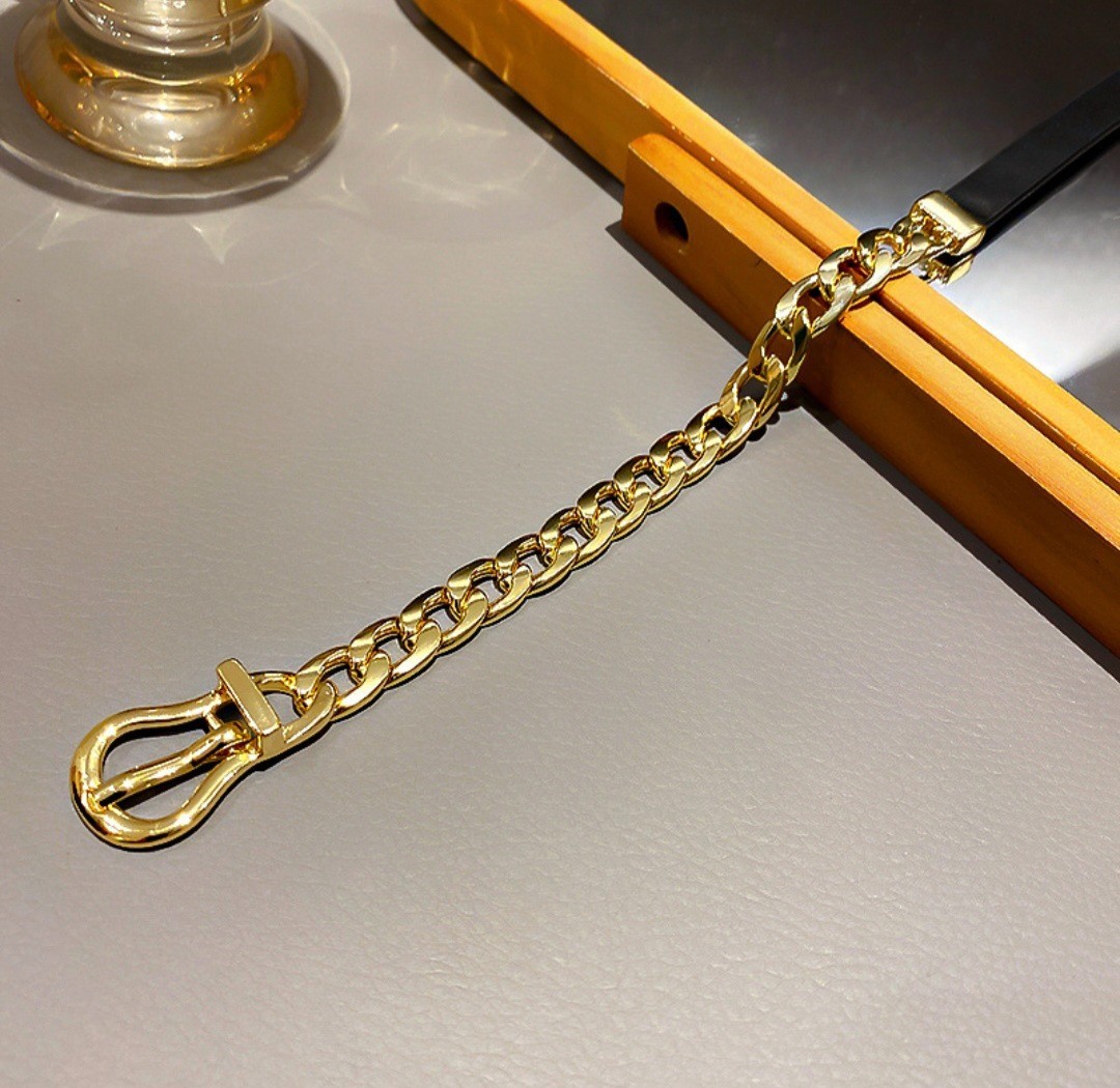 Edgy Leather Buckle Choker Necklace Gold Chain Statement Collar