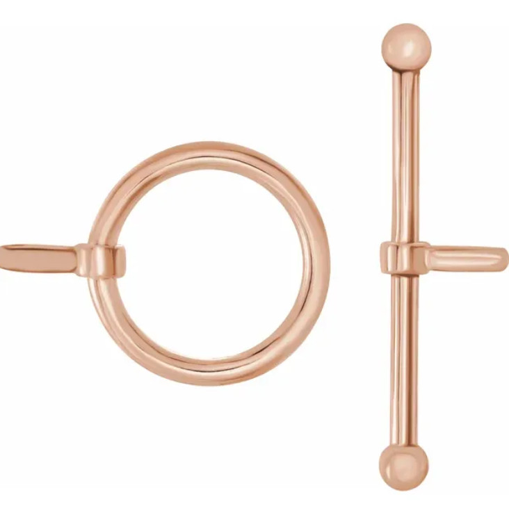 12mm ring 22.5mm bar SOLID 14k ROSE PINK Gold Toggle Ball end Clasp Set USA MADE