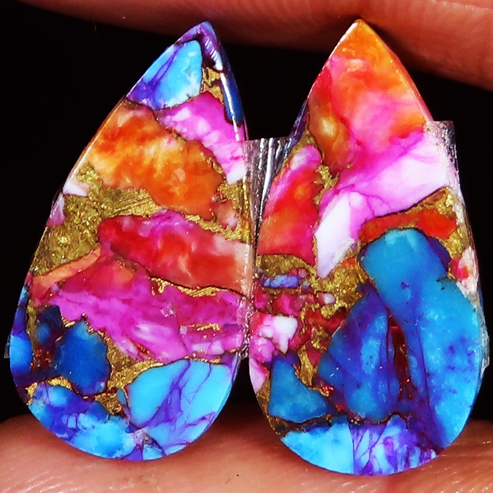 22.90 Cts Oyster Copper Turquoise Pair Pear Cabochon Gemstone 12x24x3 mm LP_139