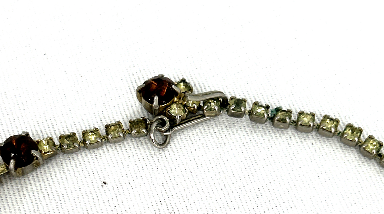 Statement Necklace Rhinestone Jelly Belly Glass Stones Green Brown Clear Unsigne
