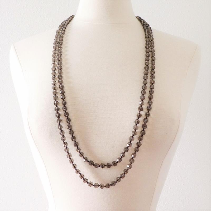 Sparkling Faceted Dark Gray Crystals Bead Knotted 72″ Long Strand Wrap Necklace